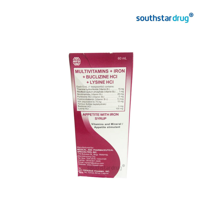 Appetite with Iron 60ml Syrup - Southstar Drug