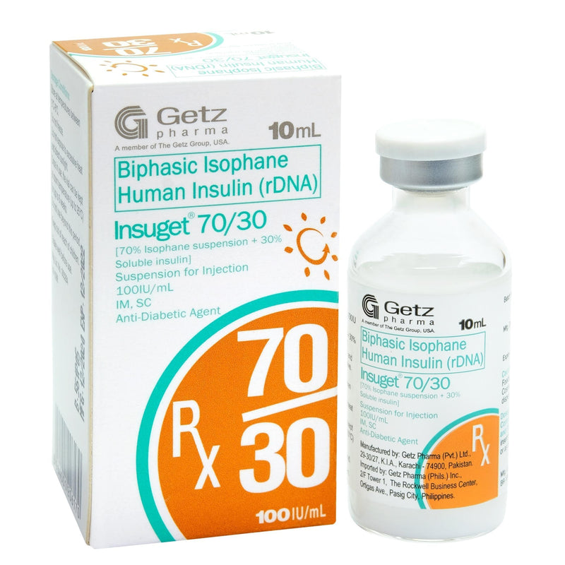 Rx: Insuget 70/30 100 IU Solution for Injection 10ml - Southstar Drug