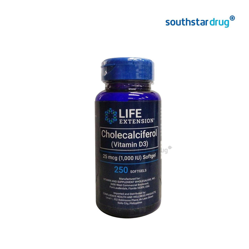 Life Extension Cholecalciferol Vitamin D3 Soft Gels 25mcg - 250s - Southstar Drug