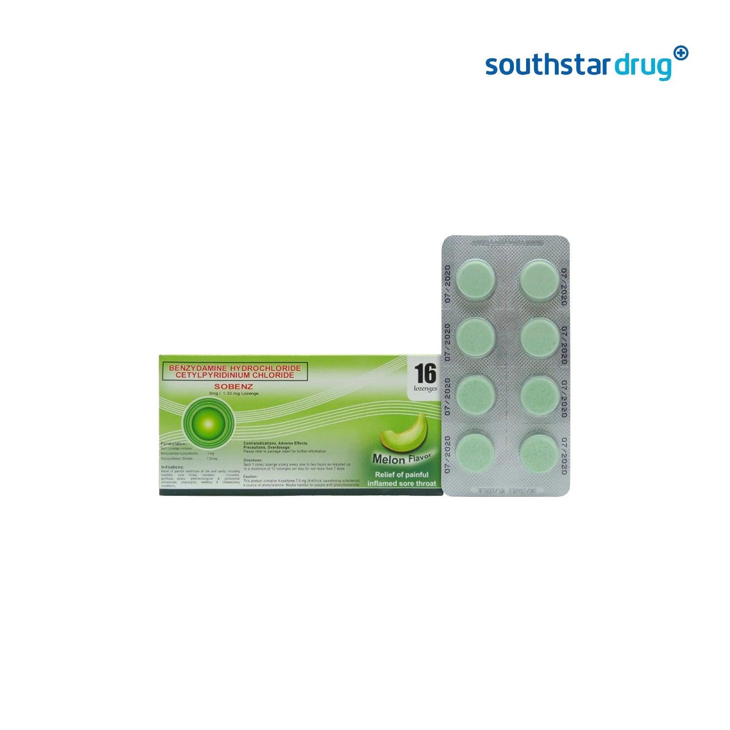 Sobenz 3mg / 1.33mg Lozenges - 16s - Southstar Drug