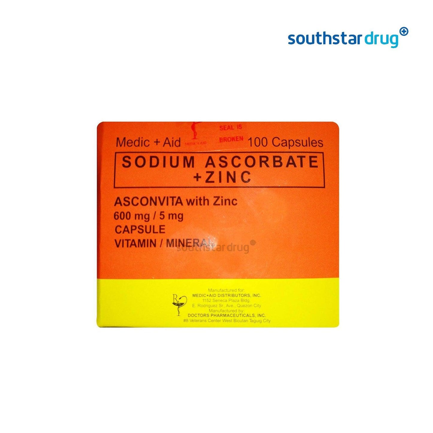 Asconvita With Zinc 600mg / 5mg Capsule - Southstar Drug