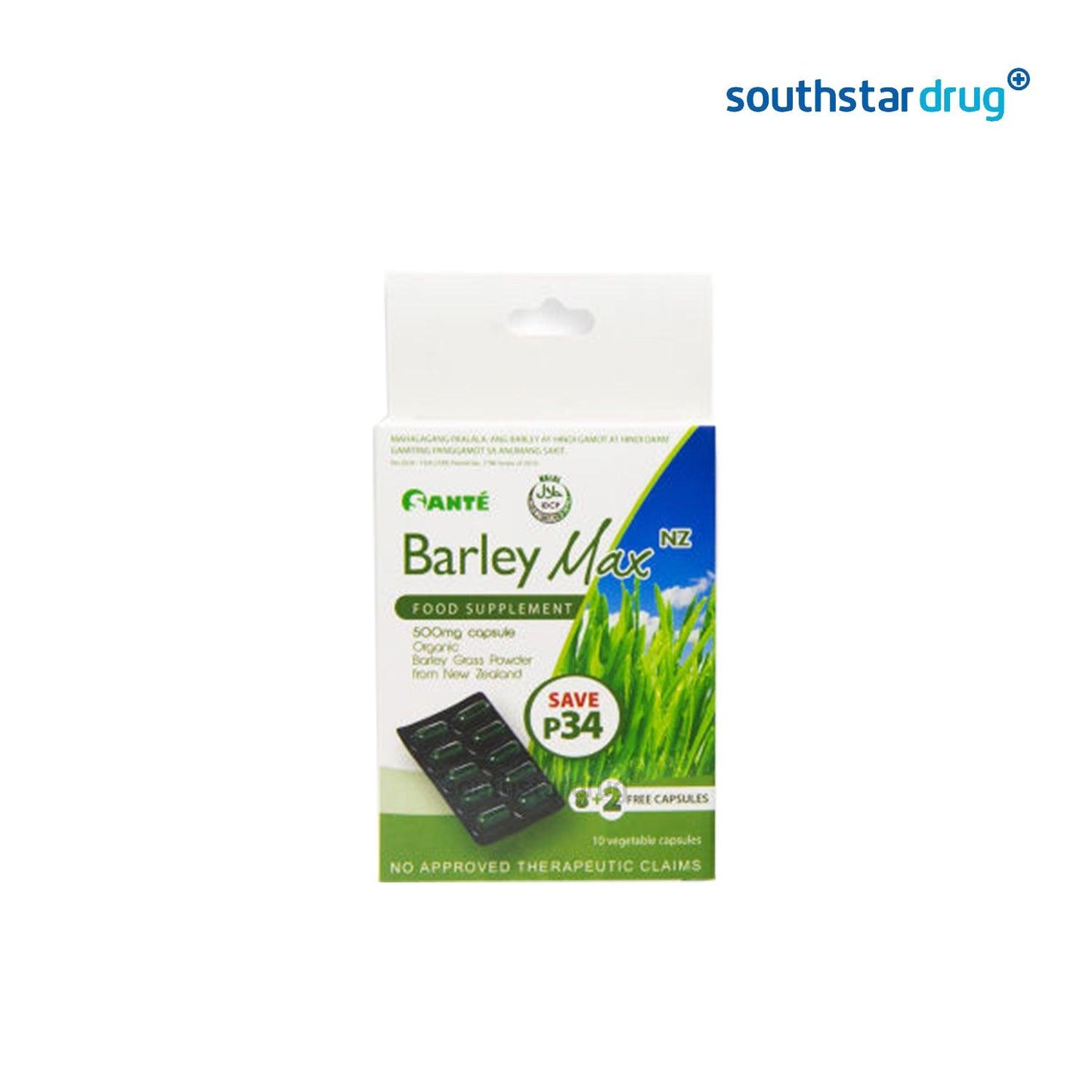 Sante Barley Max 500mg Capsule - 10s - Southstar Drug