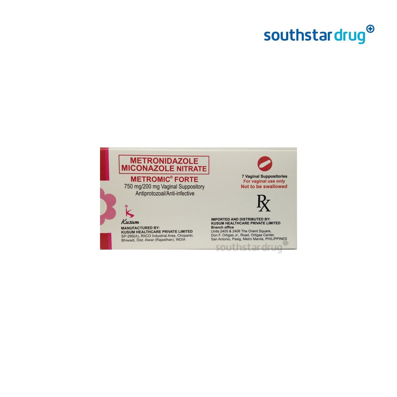 Rx: Metromic Forte 750mg / 200mg Vaginal Suppository - Southstar Drug