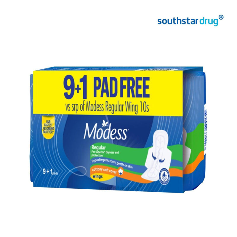 Modess Regular Cotton Wings 9 + 1 Pads - Southstar Drug