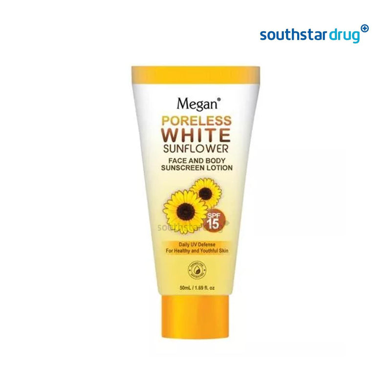 Megan Poreless White Sunflower Face & Body SPF15 Sunscreen Lotion 50ml - Southstar Drug