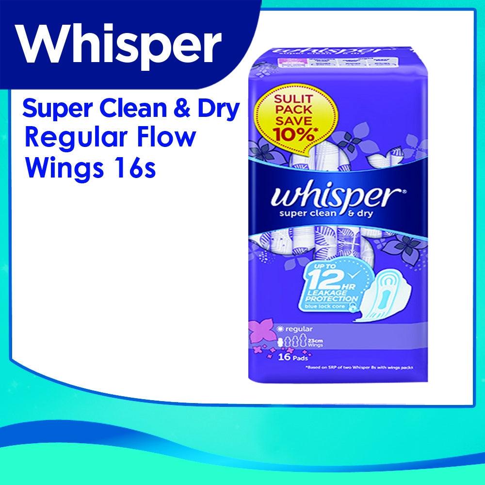 Whisper Super Clean & Dry Regular Flow 16 Pads (23cm) with Wings - 16s - Southstar Drug