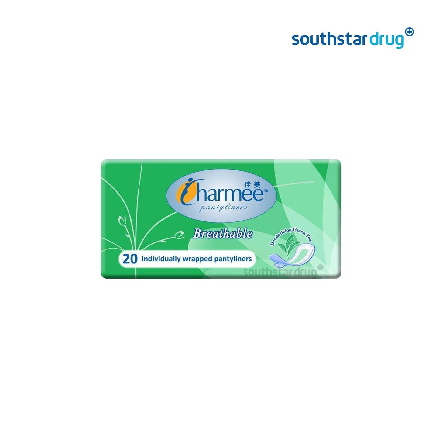 Charmee Breathable Grean Tea Panty Liner - 20s - Southstar Drug