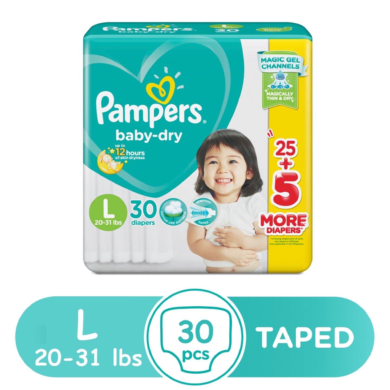 Pampers Baby Dry Taped Diapers Large - 30s - Southstar Drug