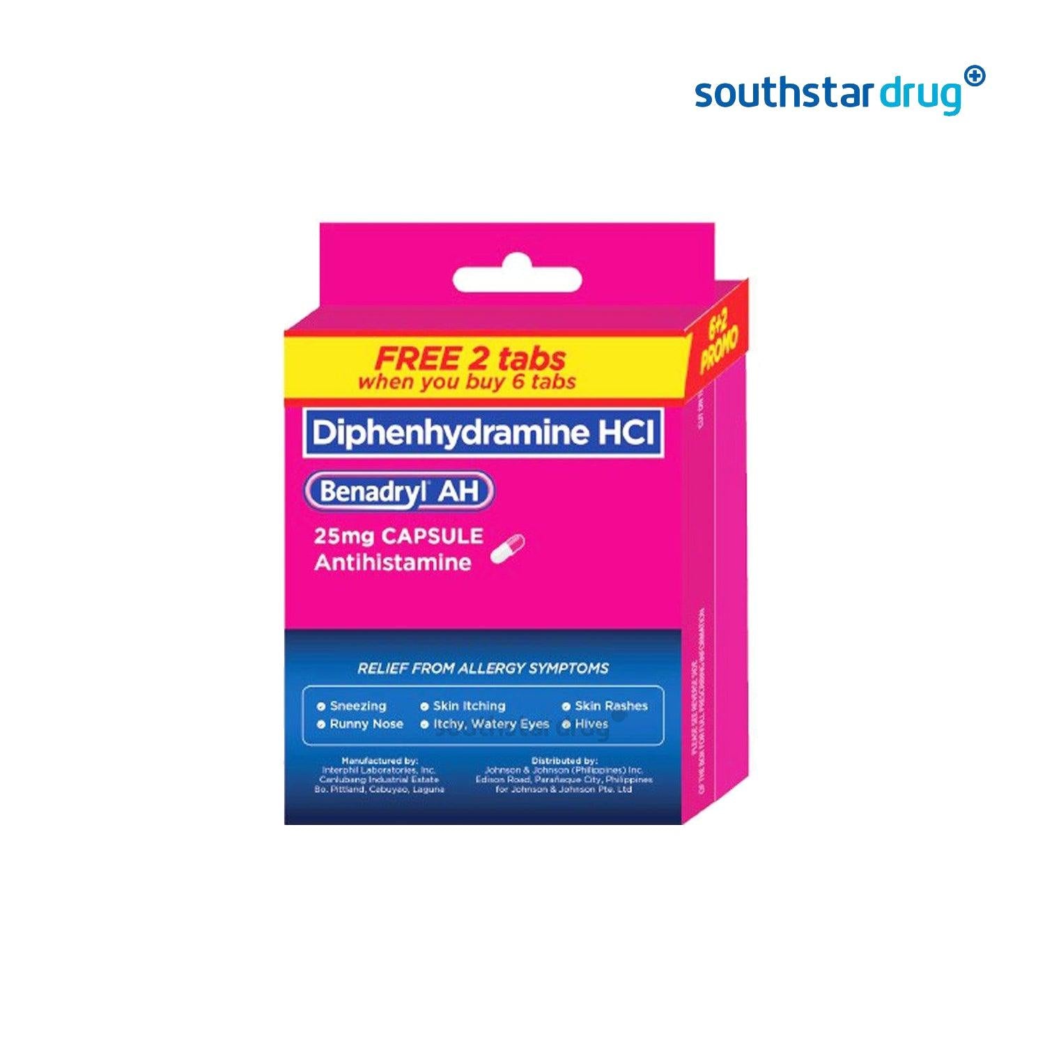 Benadryl AH 25 mg 6 + 2 Capsule - Southstar Drug