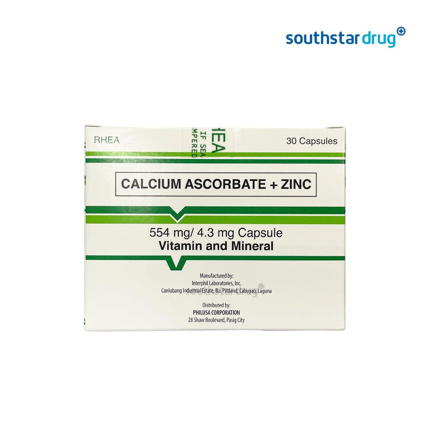 Buy Rhea Ascorbic Acid + Zinc 500mg / 4.3mg Capsule 30s Online