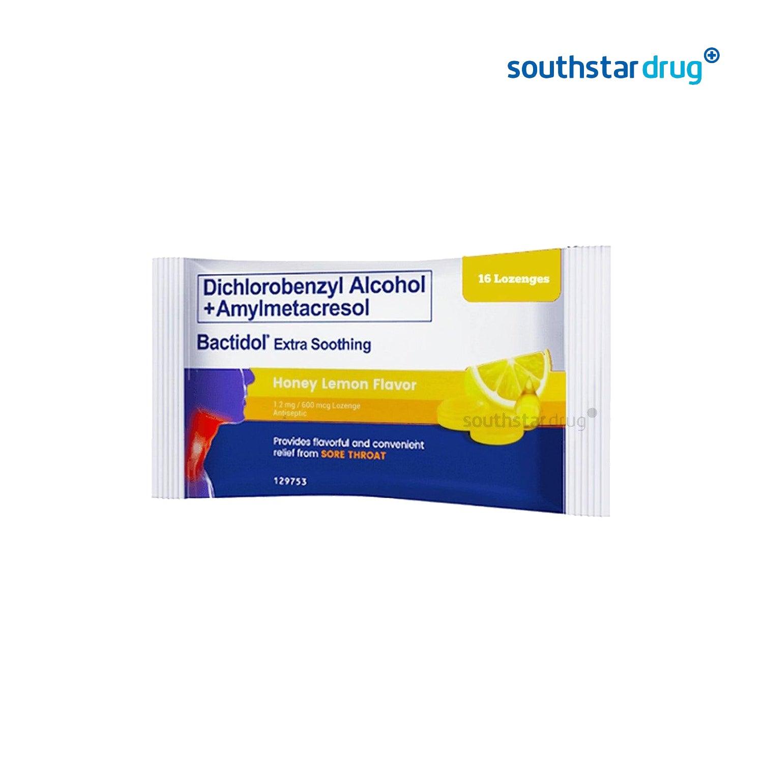 Bactidol 1.2 mg / 600 mcg Honey Lemon Lozenge - 16s - Southstar Drug