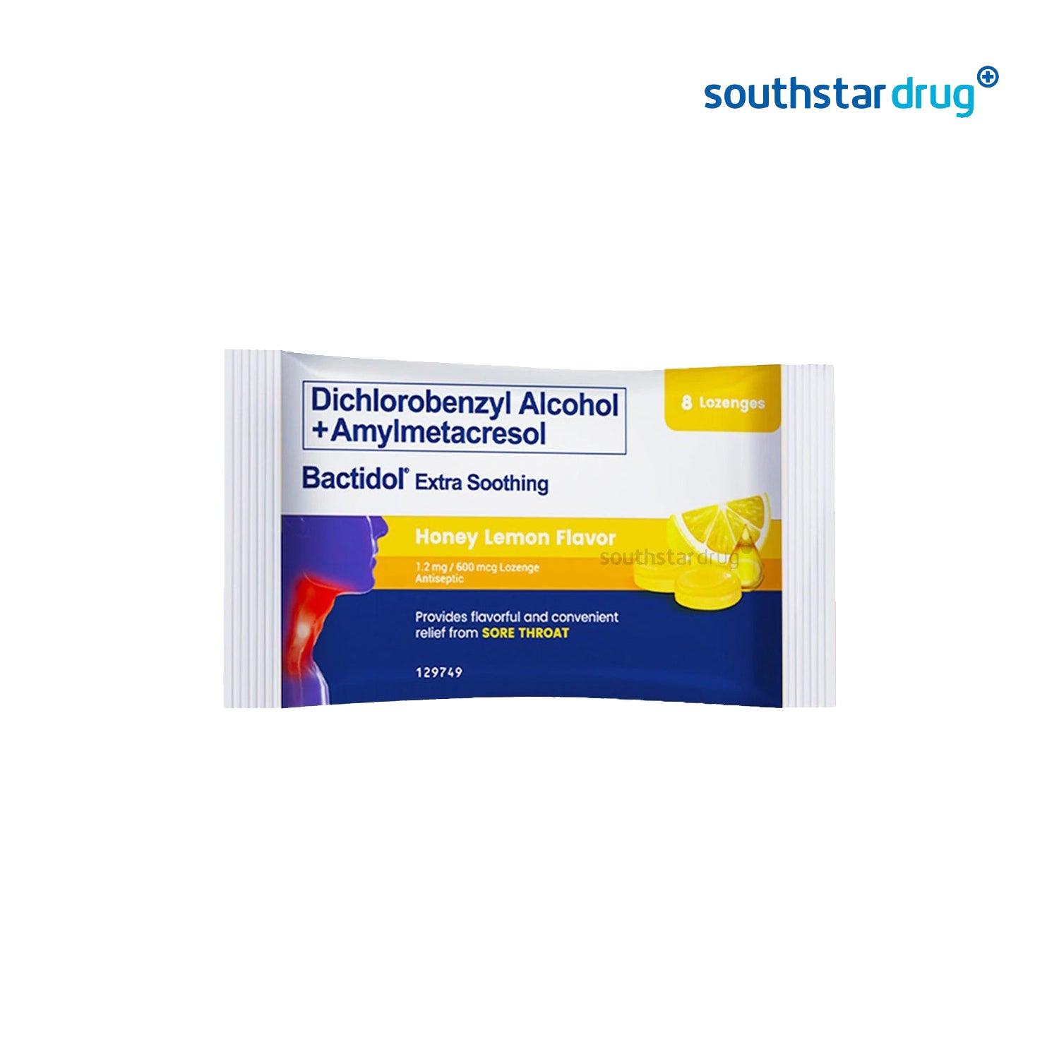 Bactidol 1.2 mg / 600 mcg Honey Lemon Lozenges - 8s - Southstar Drug