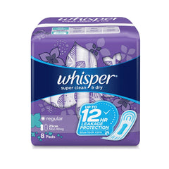 Whisper Super Clean & Dry Regular Sanitary Napkin Non-Wings (8 pads) - Southstar Drug