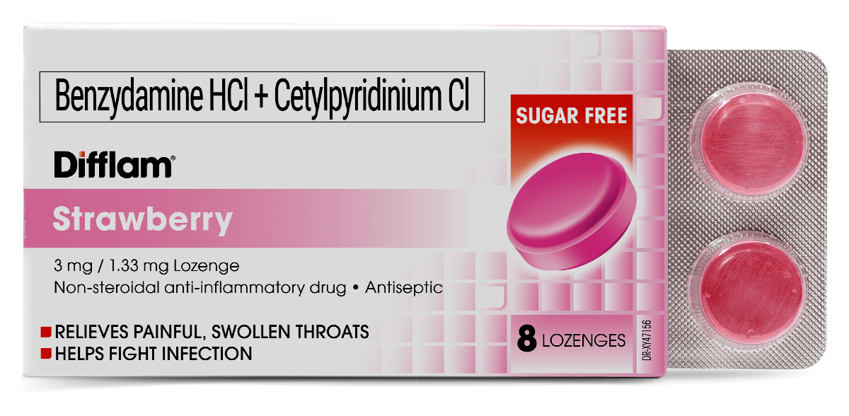 Difflam Strawberry 3mg / 1.33mg Lozenges - 8s - Southstar Drug